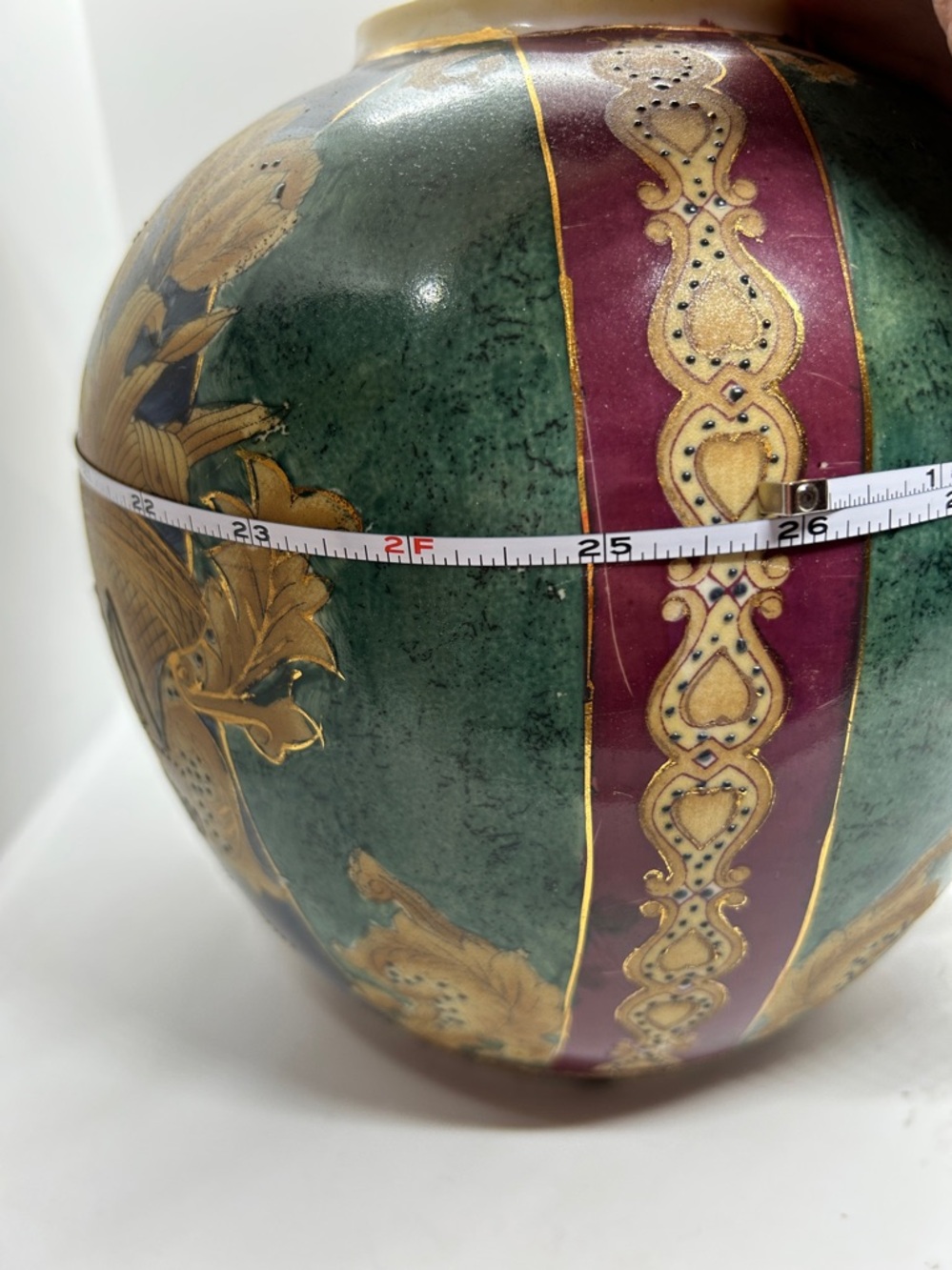 Vintage Decorative Floral Globe Vase in Green, Navy & Gold - Picture 8 of 11